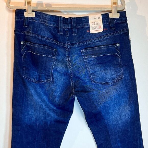 FREE PLANET Mens Dark Wash Whiskered Jeans with 2% Spandex 34/30 - Picture 4 of 7